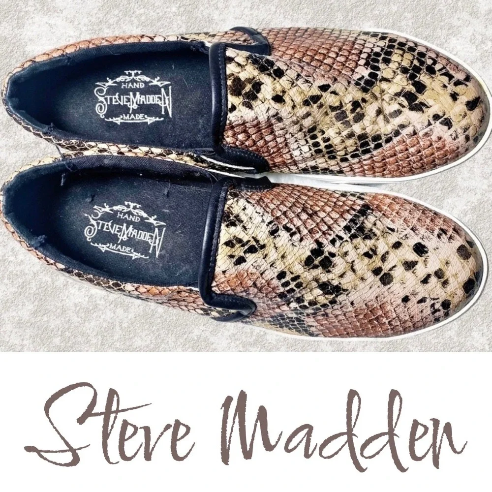 Steve Madden Gunman Handmade Faux Snakeskin Slip On Sneaker Loafer Brown Men's 9